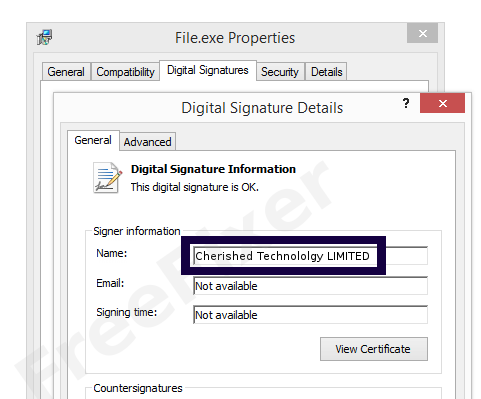 Screenshot of the Cherished Technololgy LIMITED certificate